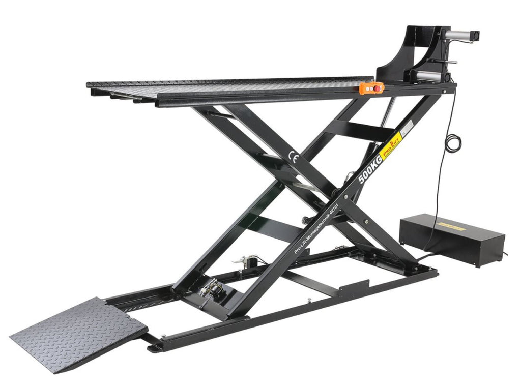 Motorradhebebühne Scherenbühne 500 kg, 1250 mm Hubhöhe, 230V Elektroantrieb