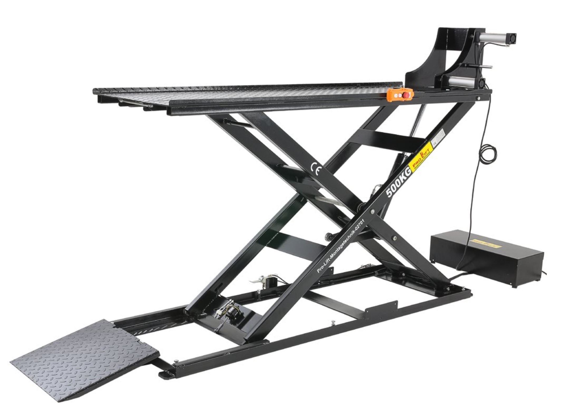 Motorradhebebühne Scherenbühne 500 kg, 1250 mm Hubhöhe, 230V Elektroantrieb