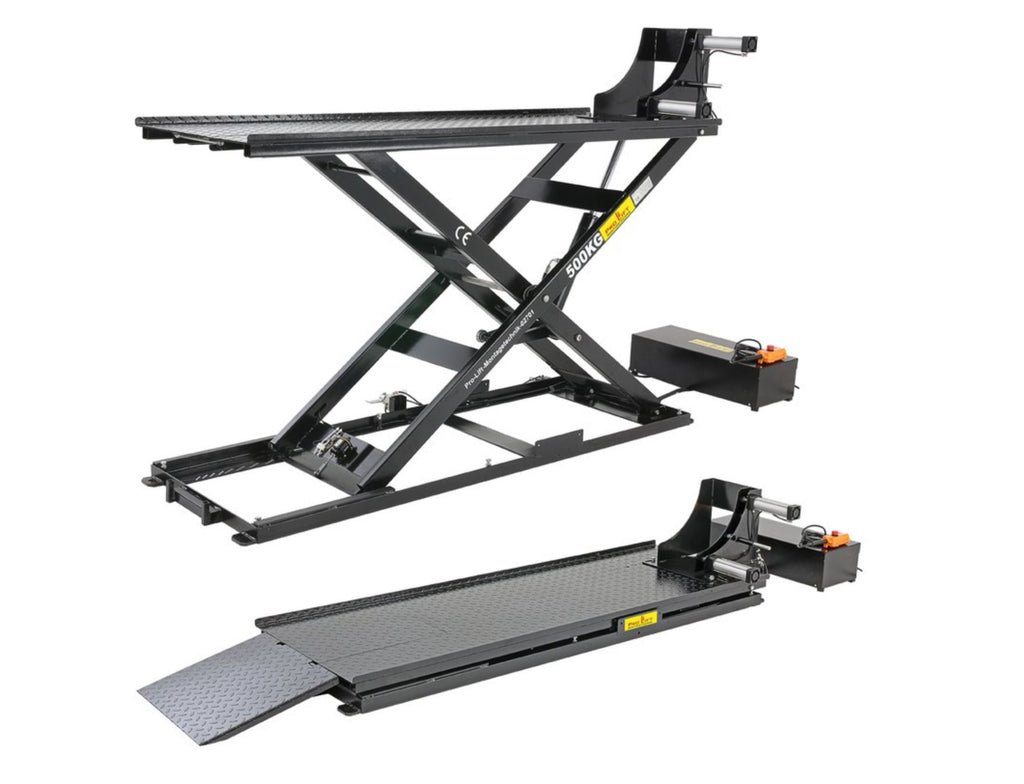 Motorradhebebühne Scherenbühne 500 kg, 1250 mm Hubhöhe, 230V Elektroantrieb