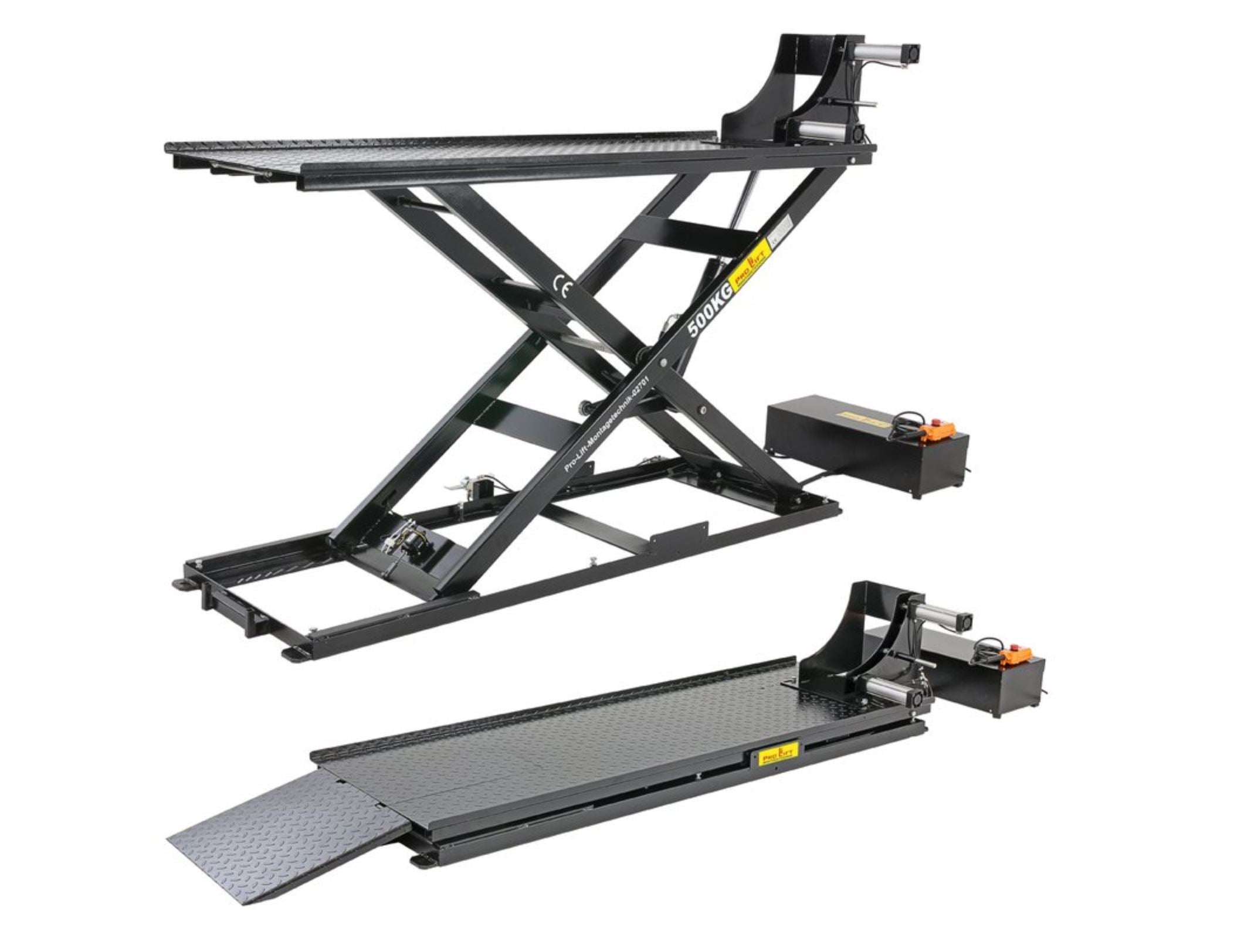 Motorradhebebühne Scherenbühne 500 kg, 1250 mm Hubhöhe, 230V Elektroantrieb